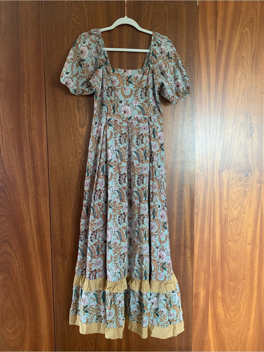 Chakeris Charleston Square-Neck Puff Sleeve Maxi Dress in Carolina Blue Floral